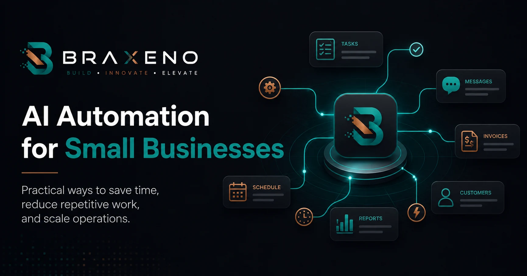 Abstract illustration of an automated business workflow moving between connected systems